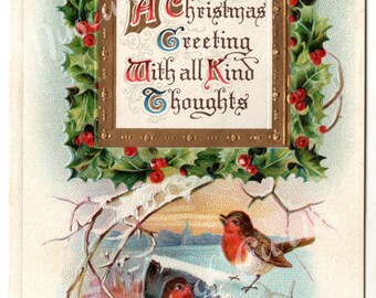 Vintage Christmas Robin Postcard: Antique Holiday Greeting (Digital Download)