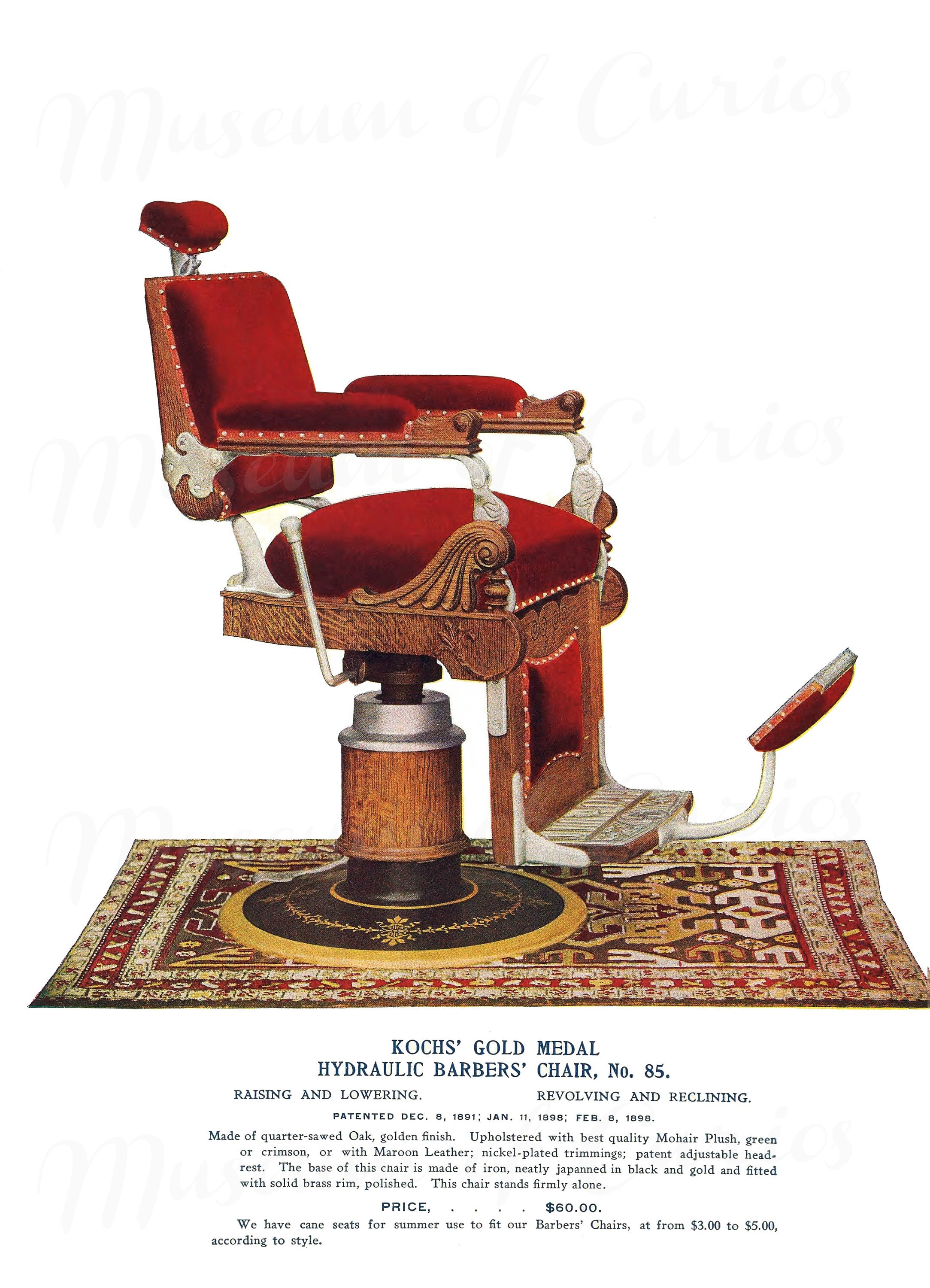 Digital, 1891, Red, Maroon, Hydraulic Barber's Chair, Koch's Gold Medal,  INSTANT DOWNLOAD, Printable, Hairdresser Print -  Finland