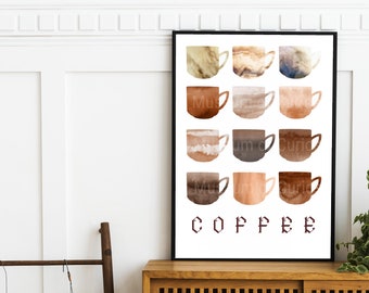 Coffee Cup Art Print: Watercolor Kitchen Cafe Decor (Digital Download)