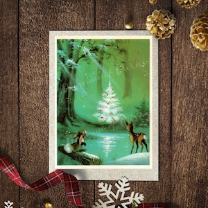 Digitale, cerbiatto dei boschi, albero di Natale, biglietto di auguri vintage stampabile, DOWNLOAD IMMEDIATO, 1960 / Retrò / Simpatici animali / Carta vintage