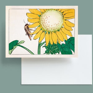 Numérique, 1877, Sauterelle sur tournesol, gravure sur bois japonaise, TÉLÉCHARGEMENT INSTANTANÉ, Conception de carte de vœux
