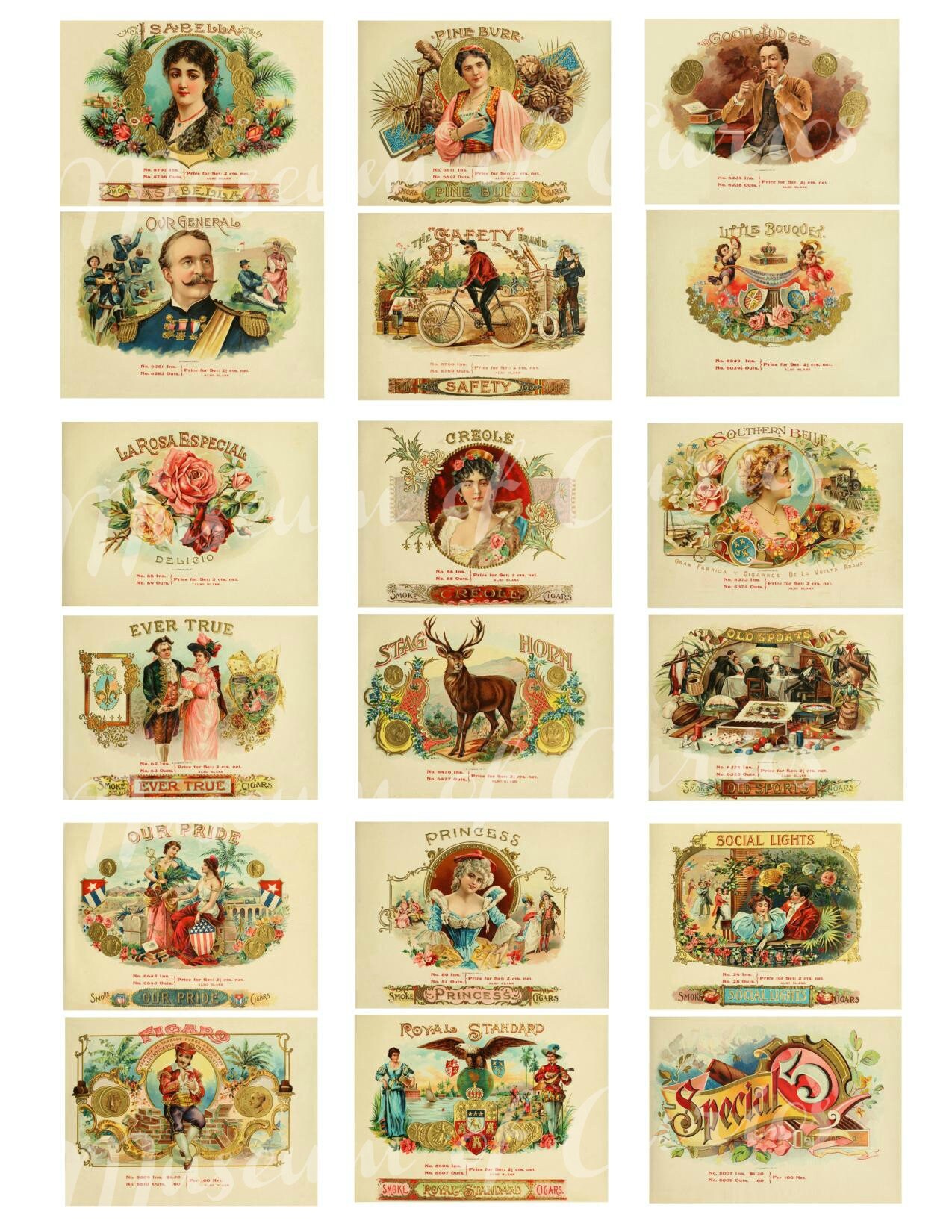 digital set of 89 cigar box labels on 45 sheets 1905 instant etsy