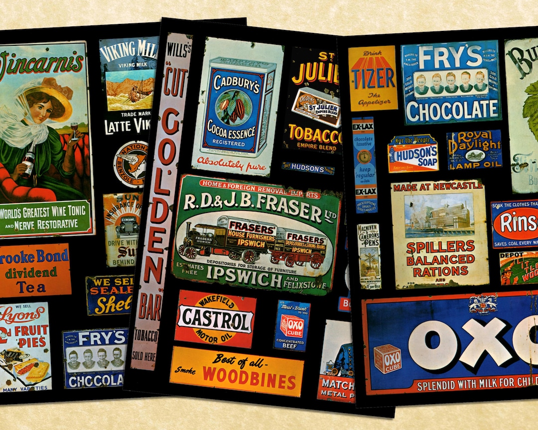 Vintage Tin Sign Advertisements: Ephemera Collage Sheet (digital ...