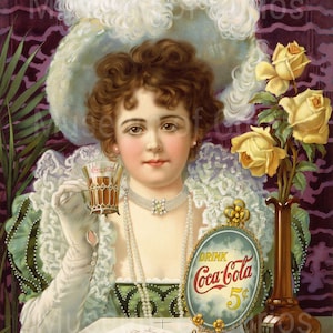 Digital, 1890s, Drink Coca Cola, Printable Vintage Advertisement, Kitchen Decor, Chromolithograph, INSTANT DOWNLOAD, Victorian lady