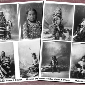 Digital, 1800s, Native American Women & Children 1 Collage Sheet, 8 Black and White Historical Photos, INSTANT DOWNLOAD, Sioux tribe image 1