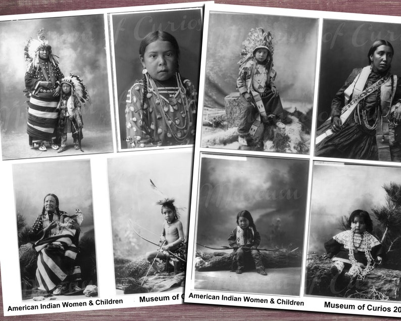 Digital, 1800s, Native American Women & Children 1 Collage Sheet, 8 Black and White Historical Photos, INSTANT DOWNLOAD, Sioux tribe image 1