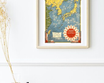 絵画　日本地図　金メッキ デジタル、1942年、日本、ターゲット、絵画的な日本地図、即時