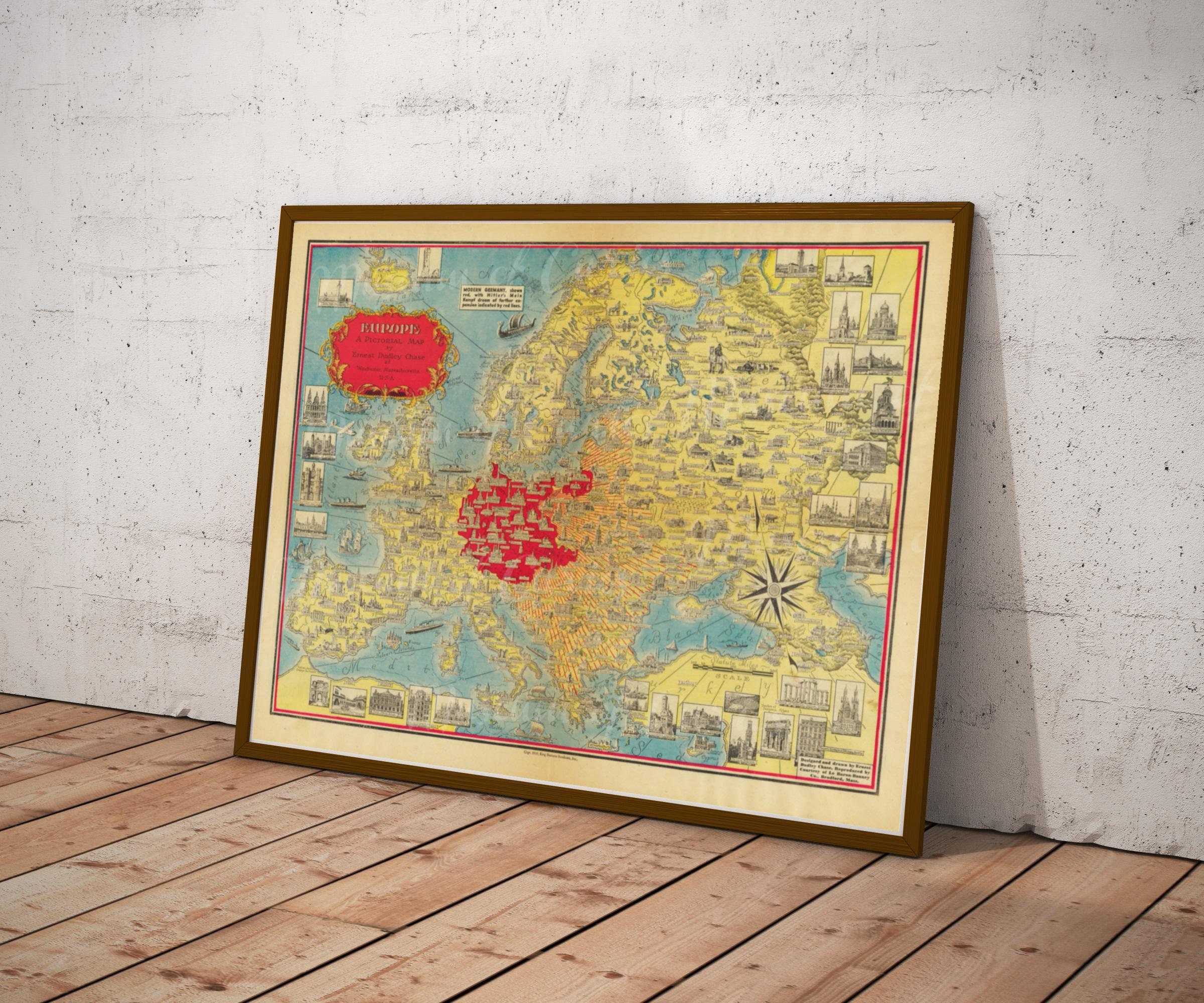 Digital, 1939, Pictorial Map of Europe, INSTANT DOWNLOAD, Printable ...