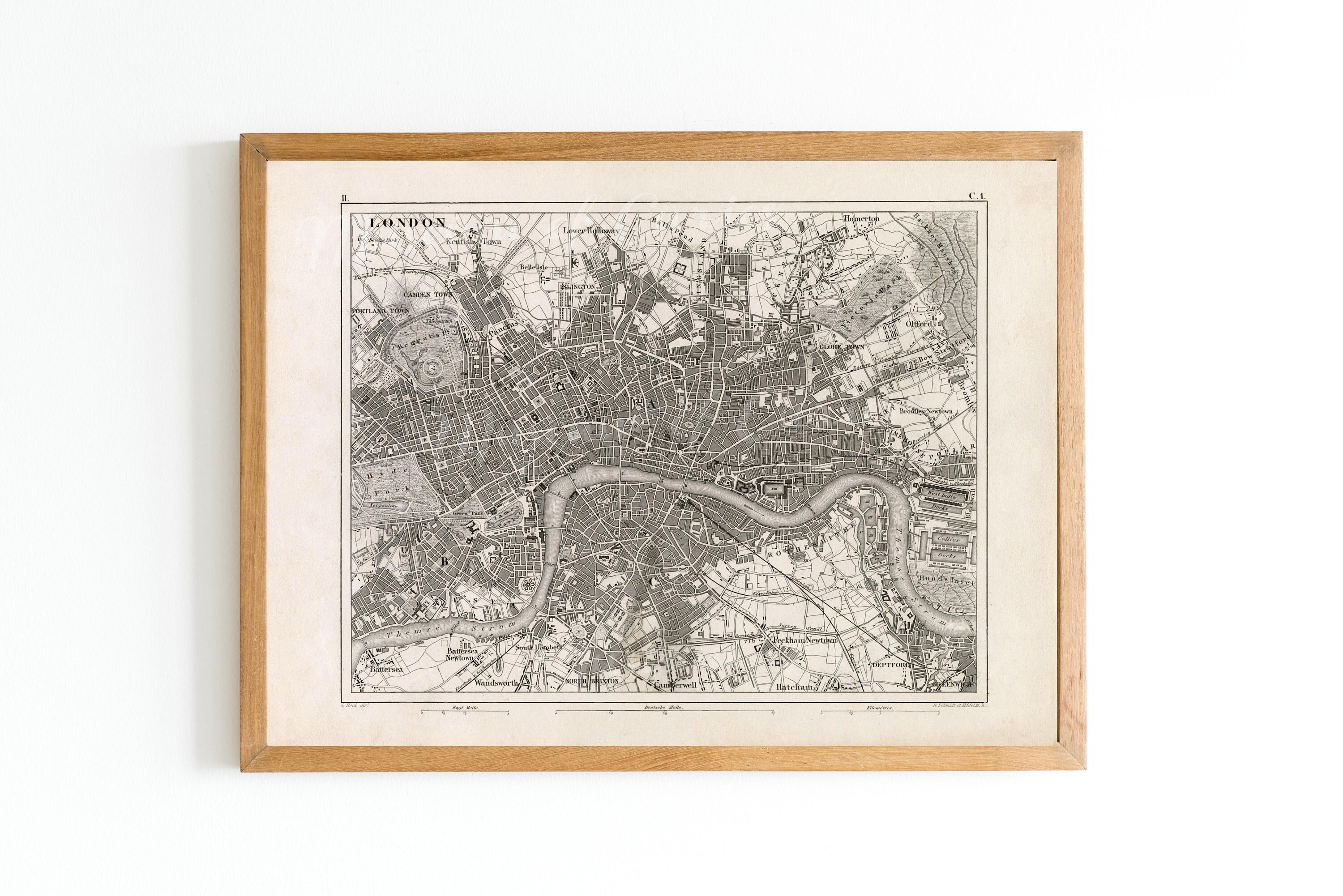 デジタル、1850年、ロンドン地図、即時ダウンロード、19世紀ロンドン市街、街路、航空写真、印刷可能な室内装飾 - Etsy 日本