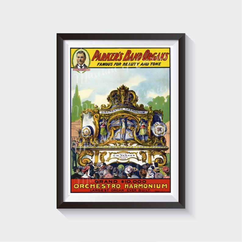 INSTANT DOWNLOAD 19th century art Vintage Circus Poster Digital Parker/'s Band Organs Harmonium 1800s