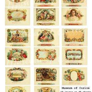 Digital set of 89 Cigar Box Labels on 45 sheets, 1905, INSTANT DOWNLOAD, Colour Lithographs New York, Chicago, Ephemera