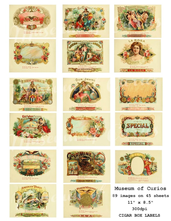 digital set of 89 cigar box labels on 45 sheets 1905 instant etsy israel
