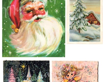 Vintage 1960s Christmas Gift Tags, Santa, Angel (Digital Download)