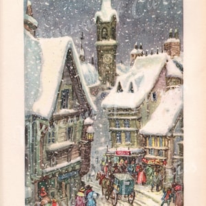 Numérique, Charles Dickens, A Christmas Carol, carte de Noël vintage, TÉLÉCHARGEMENT IMMÉDIAT, rue enneigée, carte numérique