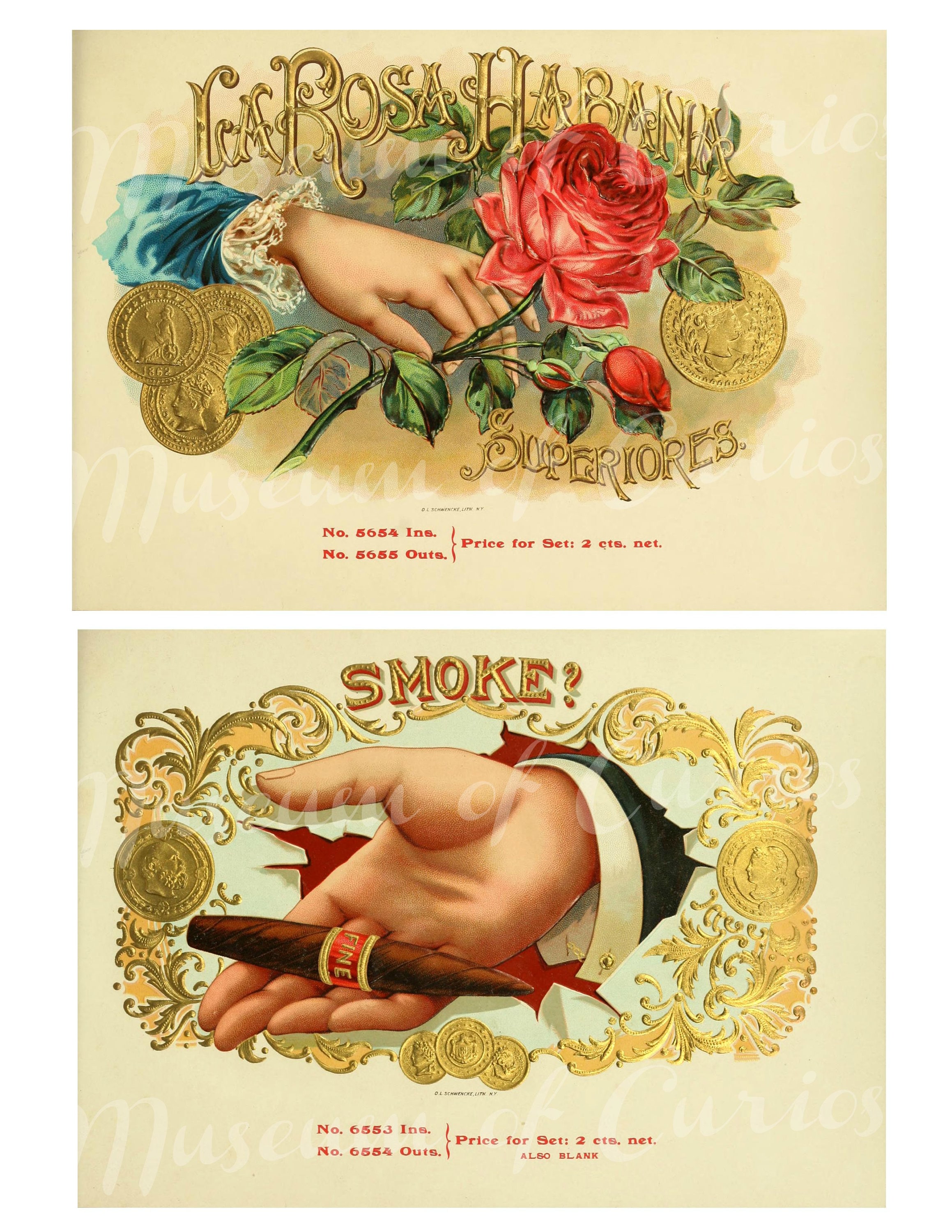 Digital Set of 89 Cigar Box Labels on 45 Sheets, 1905, INSTANT
