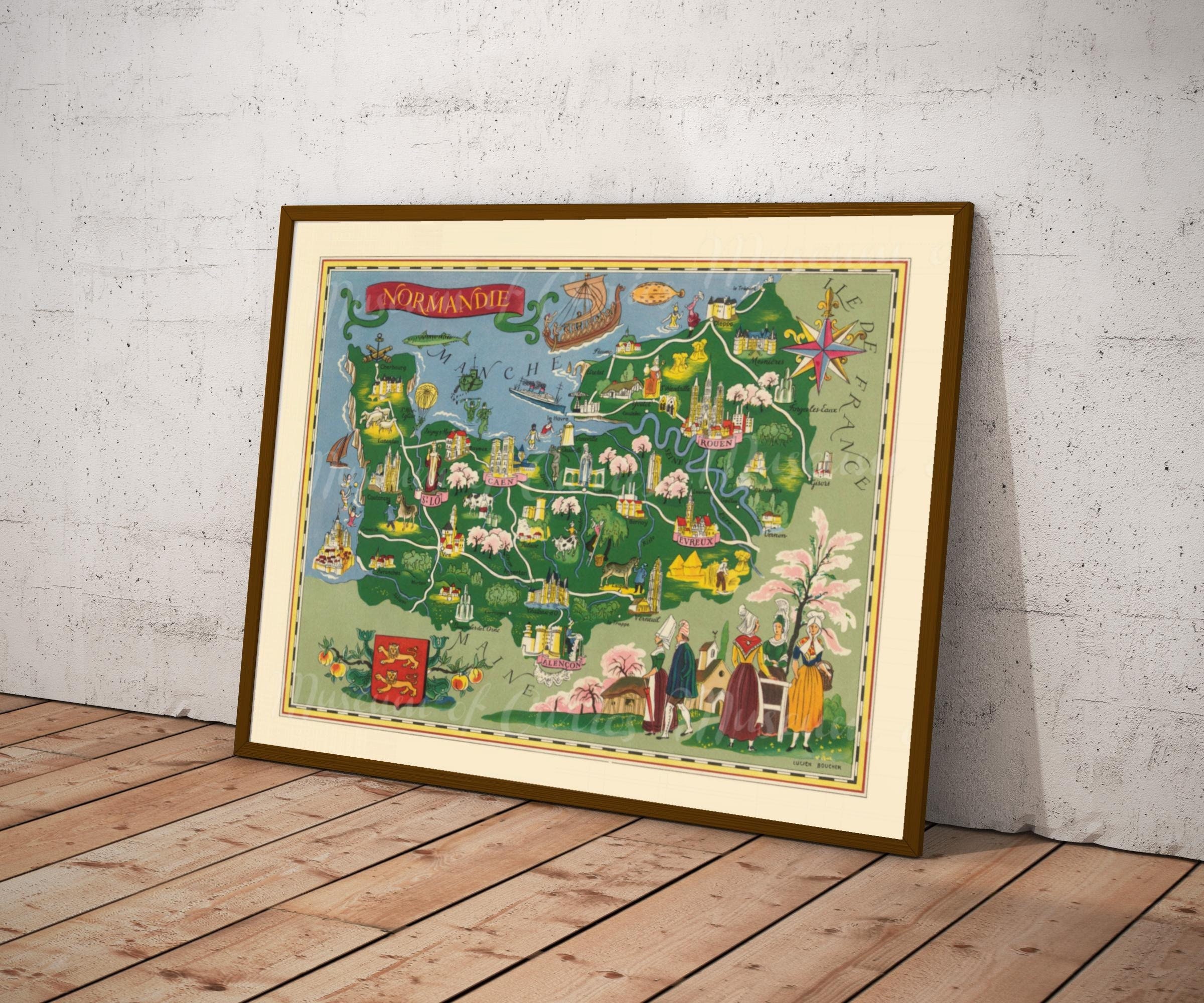 Digital, Normandie, Vintage French Province Map, INSTANT DOWNLOAD, printable map, wall decor