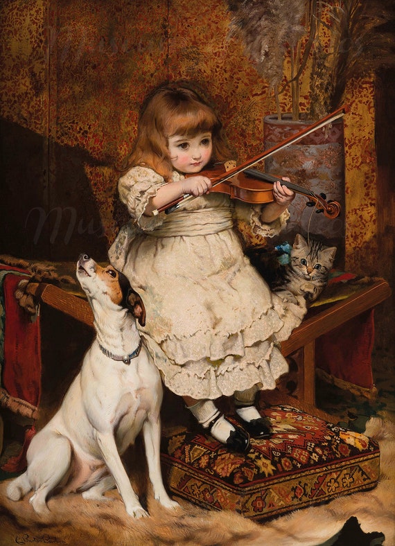 The Little Violinist Print: Vintage Charles Burton Barber Painting