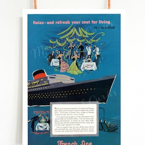 Digital, French Line, Nueva York, 1950s Shipping Advertisement, Retro 1950s, Vintage Advert, INSTANT DOWNLOAD, Retro print/ Digital Poster