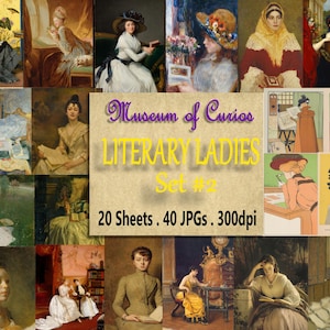 Digital, Literary Women SET #2, 40 x JPGs, 20 Sheets, INSTANT DOWNLOAD, 1700s-early 1900s