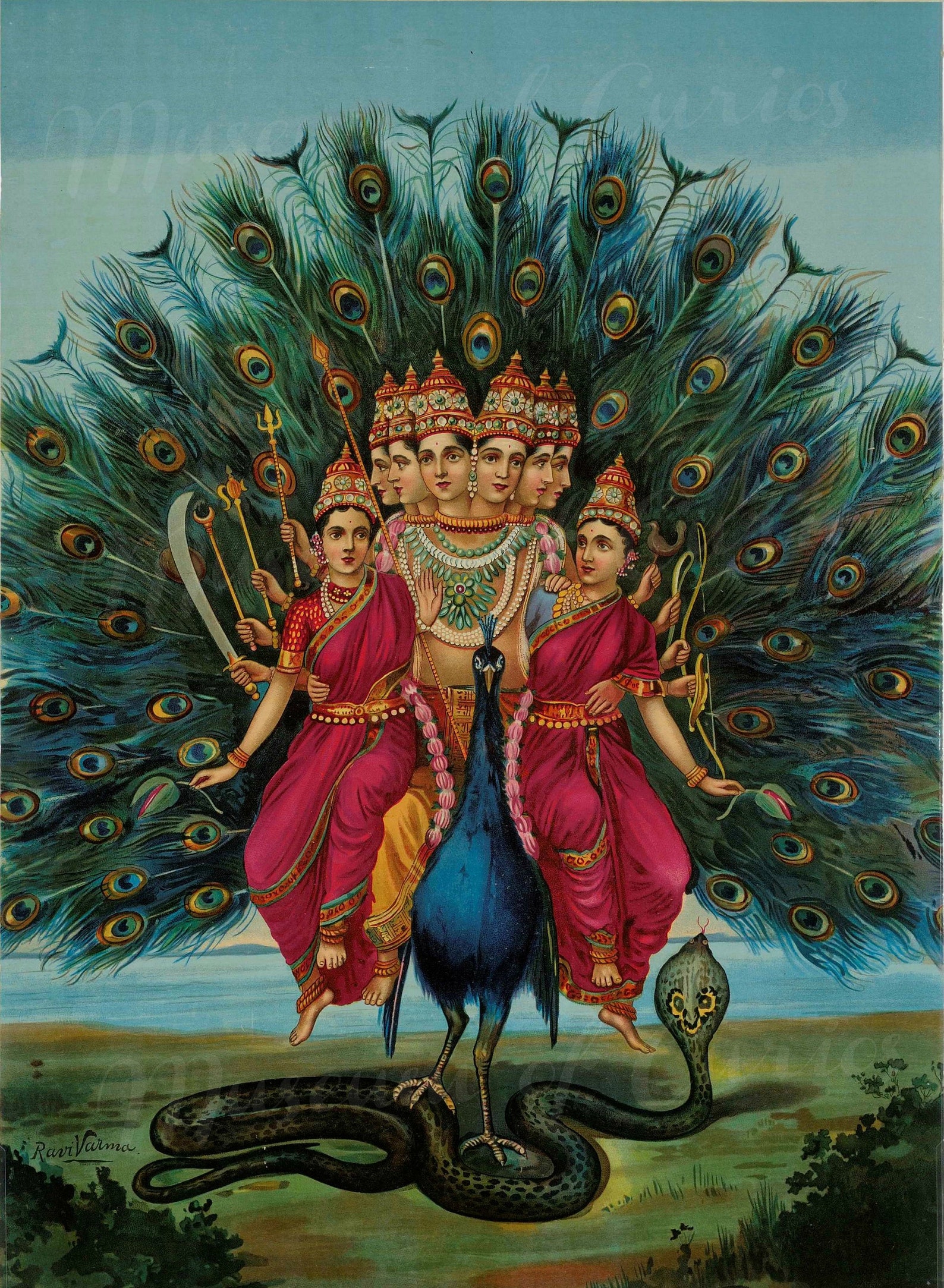 Digital Print Murugan by Raja Ravi Varma Hindu God of War 