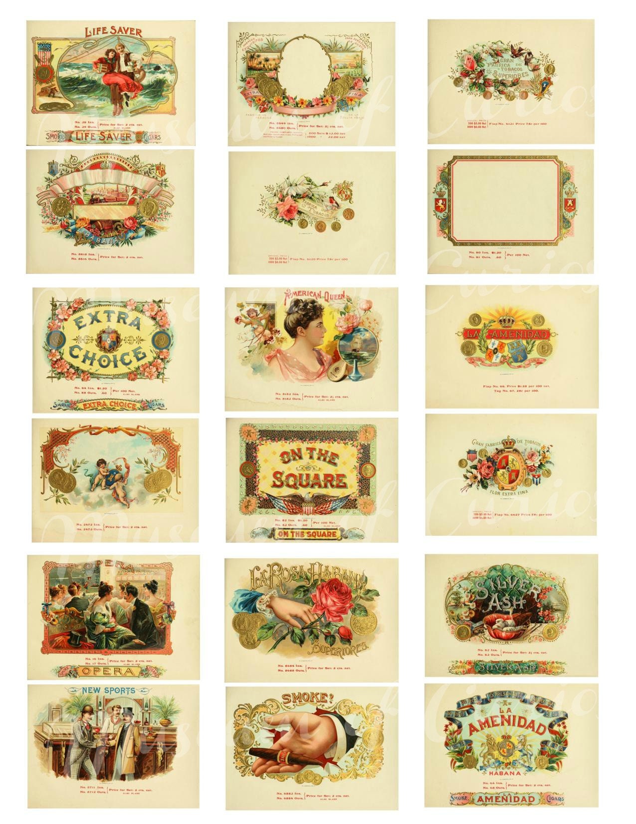 digital set of 89 cigar box labels on 45 sheets 1905