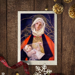 Digital, Madonna mit Kind, INSTANT DOWNLOAD, Weihnachten, Osterkarte, biblische Kunst, Grußkartendesign, Maria und Baby