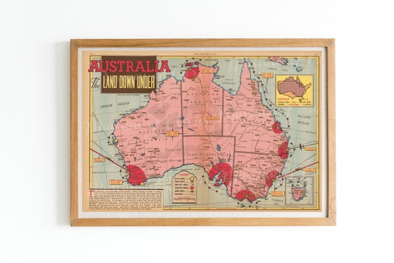 1942年オーストラリア地図プリント：ヴィンテージ「Land Down Under