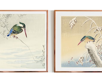 Digital, Two Japanese Ohara Koson Kingfisher Prints 1920s, INSTANT DOWNLOAD, printable birds