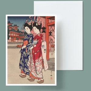 Digital, década de 1920, Dos mujeres japonesas en kimonos, TARJETA, DESCARGA INSTANTÁNEA, Geishas, imprime tu propia