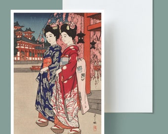 Digital, 1920s, Two Japanese women in kimonos, CARD, INSTANT DOWNLOAD, Geishas, print your own