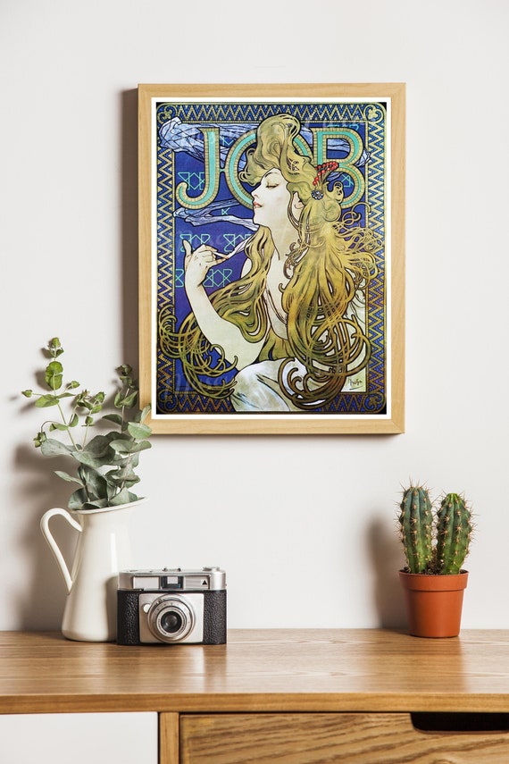 Digital, Alphonse Mucha, JOB Cigarettes Rolling Paper Company, Art Nouveau  Lithograph, INSTANT DOWNLOAD