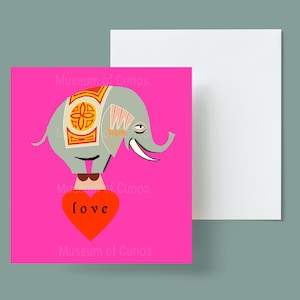 Digital, Valentinstag Karte, Elefant Balancieren auf Herz, Liebe, SOFORT DOWNLOAD, druckbare Karte, Valentinstag, Rotes Herz, Originalkunst
