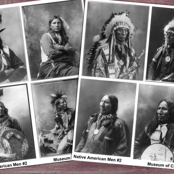 Digital, 1890s, Native American Men, #2 Collage Sheet, 8 x B&W Historical Photos, INSTANT DOWNLOAD, printable