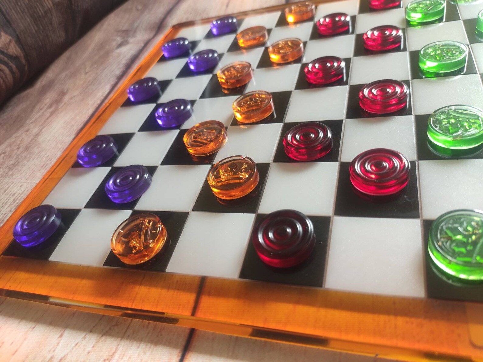 Handmade checkers set Small stackable draughts pieces Etsy