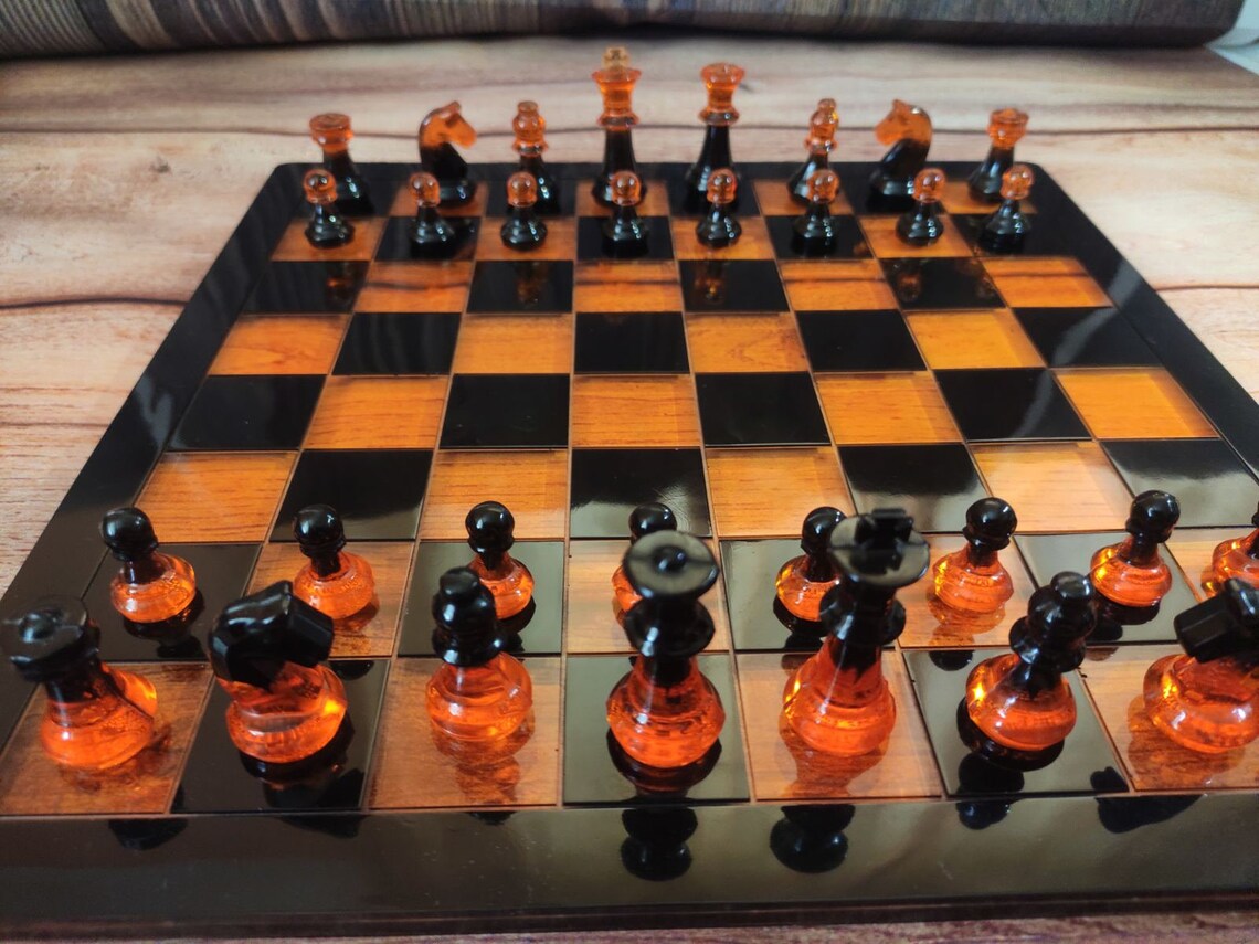 Flower custom resin chess set with board Handmade resin Etsy