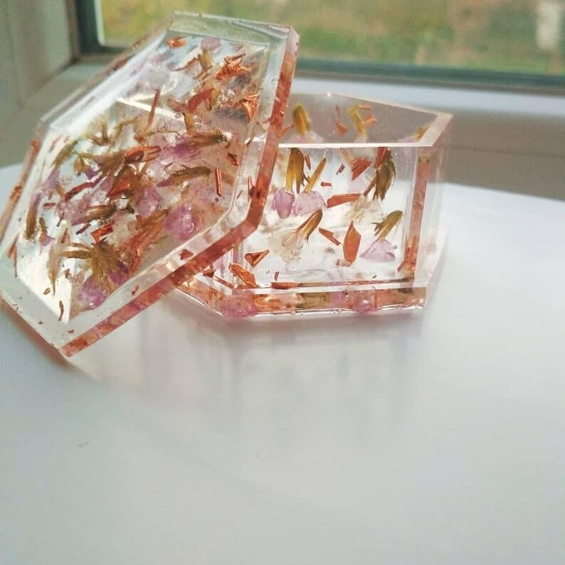 Resin box gift handmade epoxy resin jewelry box hexagonal Etsy