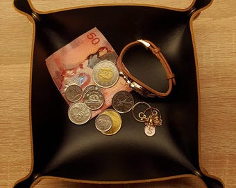 Handmade Leather Valet Tray | Desk Organizer, Catchall for Keys, Wallet, Watch
