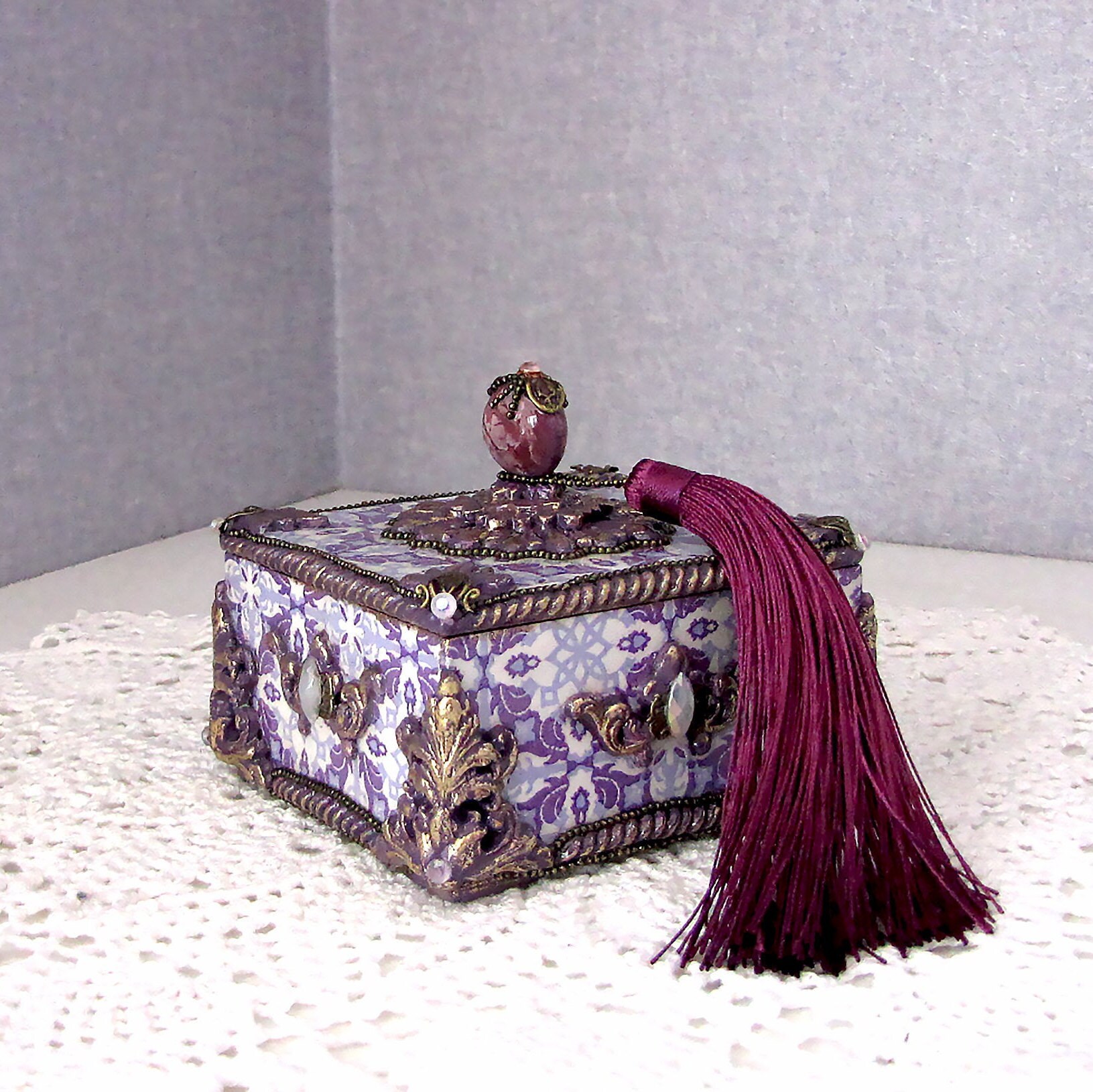 Purple jewelry box Wooden jewelry organizer treasure box Etsy