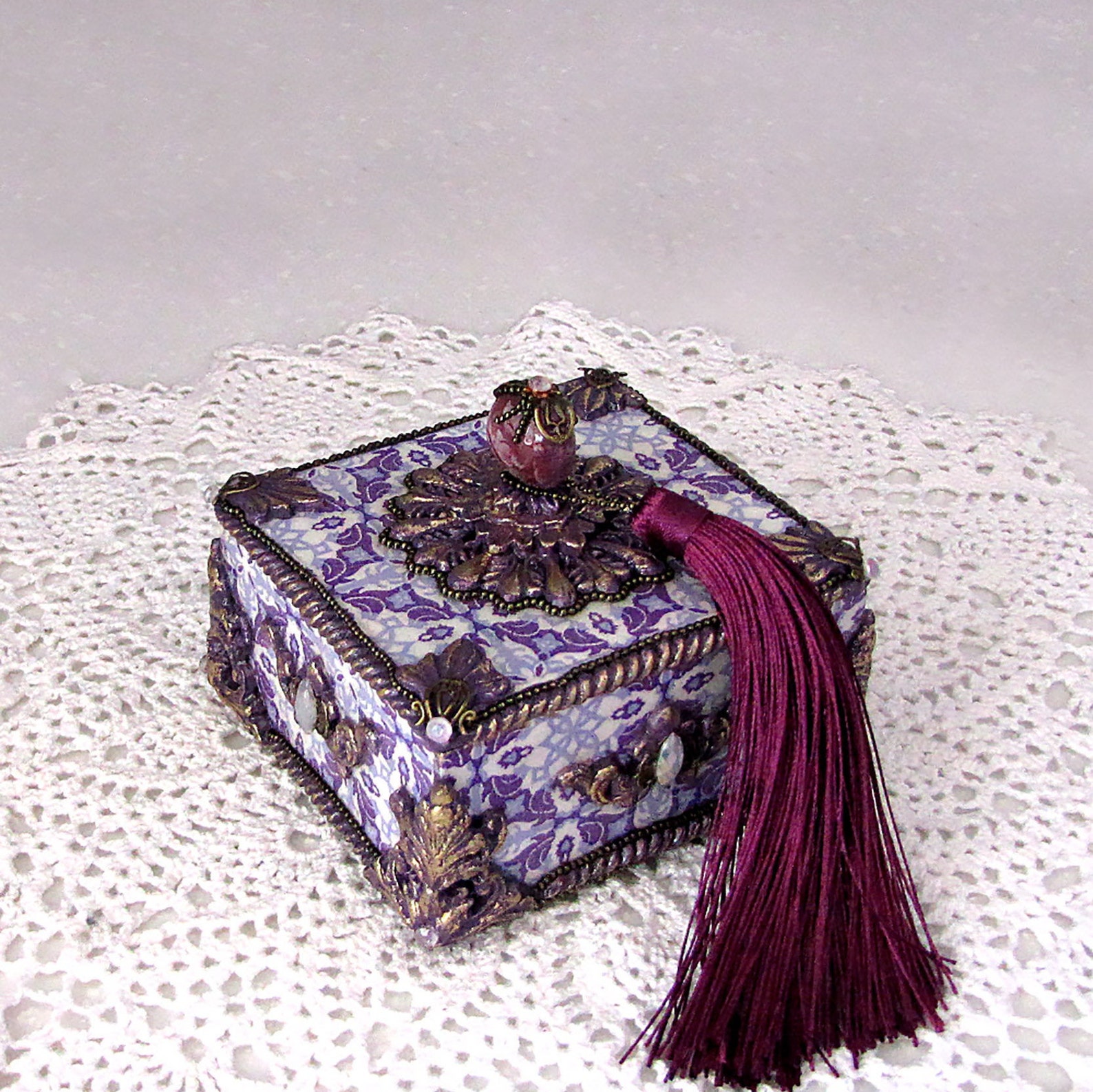 Purple jewelry box Wooden jewelry organizer treasure box Etsy