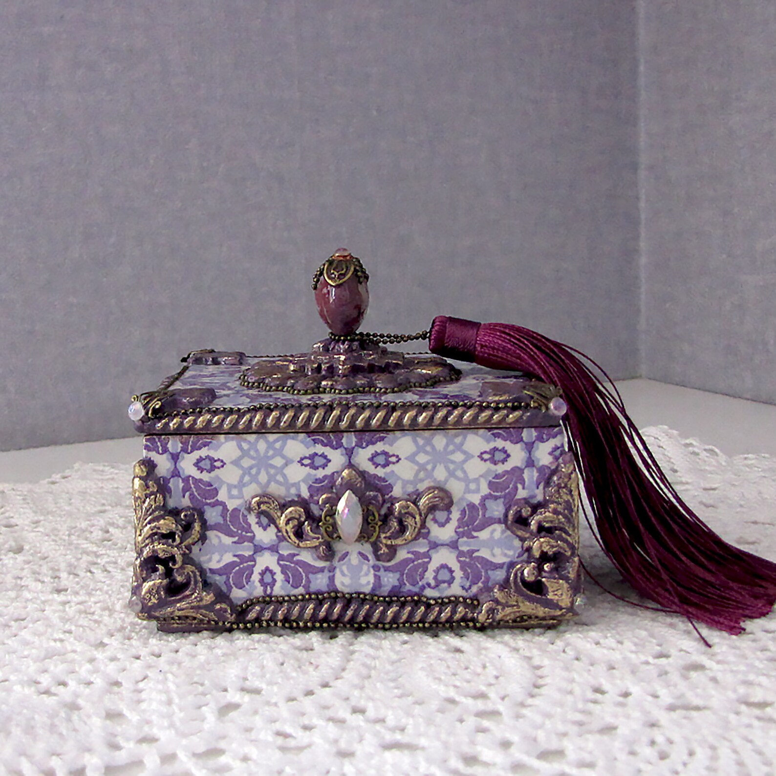 Purple jewelry box Wooden jewelry organizer treasure box Etsy