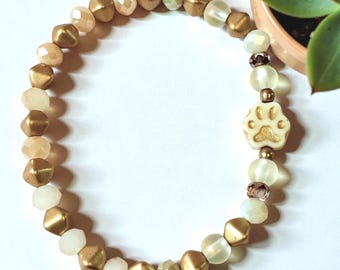 Golden Paw Print Bracelet – Cream & Gold Pet Lover Jewelry
