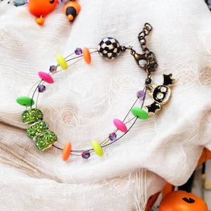 Colorful Halloween Bracelet, Funky Bracelet, Unique Bracelet, Bat Bracelet, Candy Bracelet, Jewelry, Handmade Bracelet
