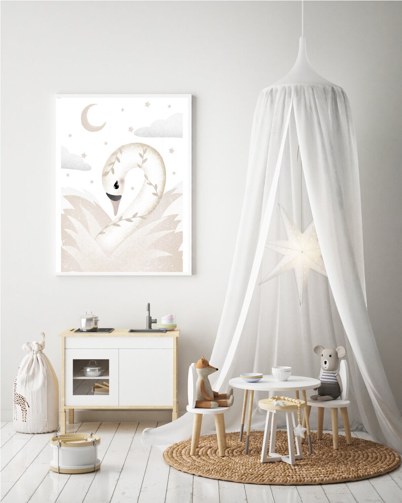 Whimsical Swan Nursery Nursery Decor Wall Art Children Etsy UK