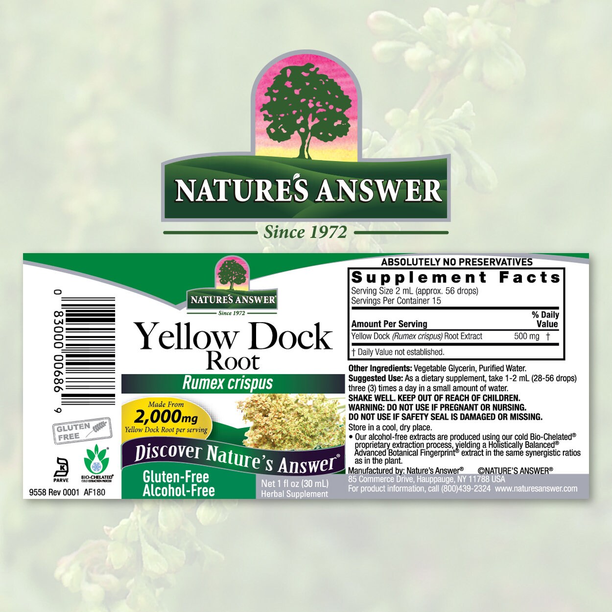 Natures Answer Alcohol Free Yellow Dock Herbal Extract 2,000 Mg 1 Oz