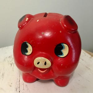 Vintage Piggy Bank - Red