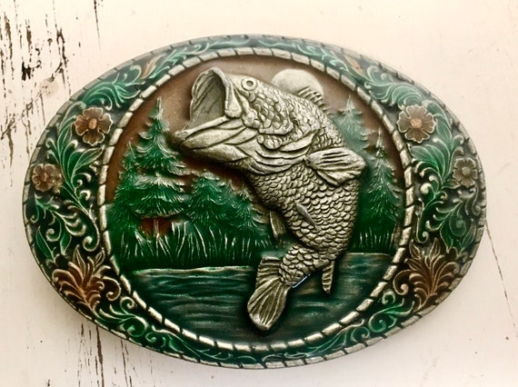 SalvagedBeautyByKate Vintage Indiana Metal Craft Bass Fishing Belt Buckle