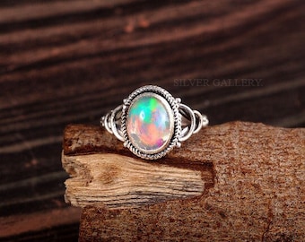 Natural Ethiopian Opal Ring\ Oval Shape Opal Ring\ Solid 925Sterling Silver Ring\ Statement Ring \ Opal Gemstone Ring\ Handmade Silver Ring