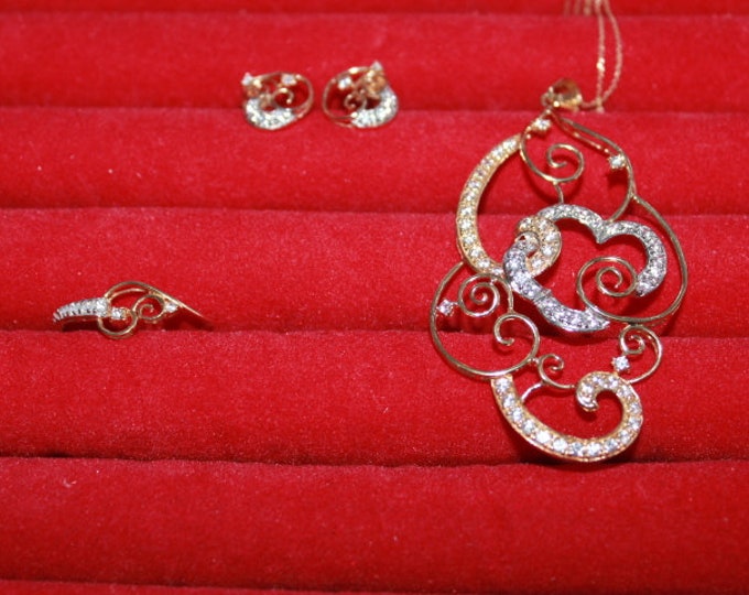 Vintage 18K Gold Necklace Ring and Earring Set Etsy