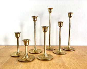 1980s Vintage Brass Tulip Candlesticks Made in Korea Botanical Boho Decor Candle Holders Art Nouveau Revival