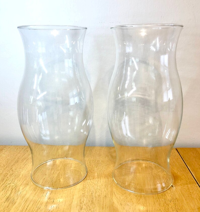 2 Vintage Large Clear Glass Hurricane Lamp Chimney Shades Etsy